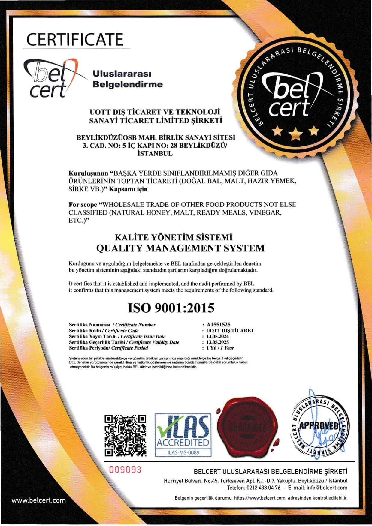 ISO 9001:2015 Certificate