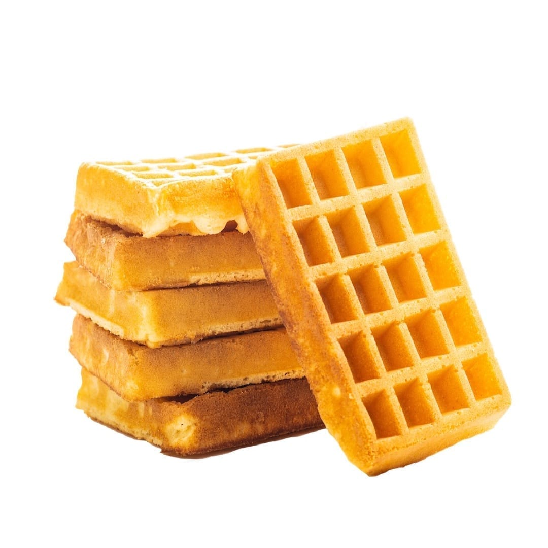 Tasty sweet waffles isolated on white background.